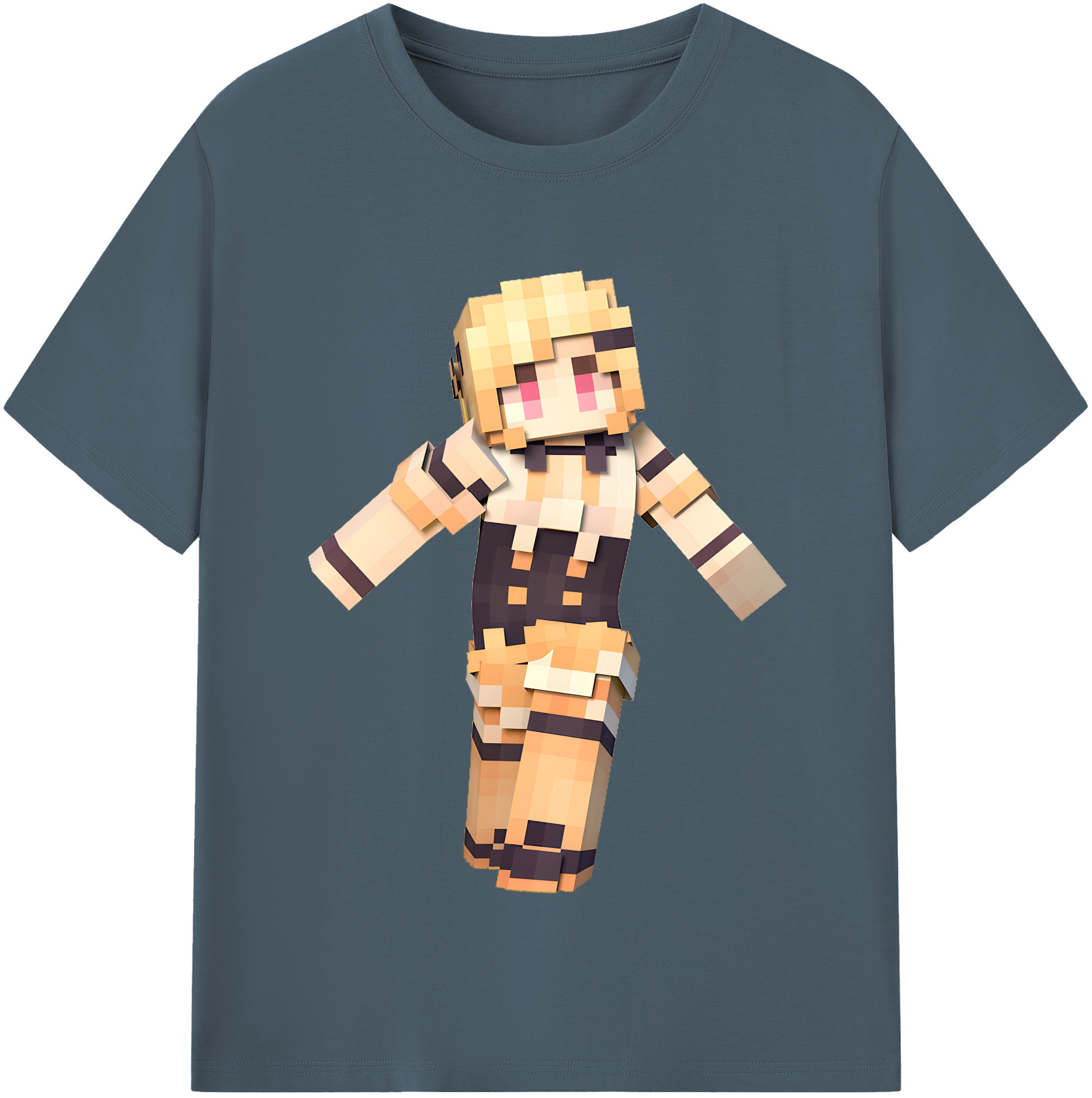 （画像用） マインクラフト ブロックの世界 Minecraft MC Block world 綿100％半袖Tシャツ（フロントプリント）